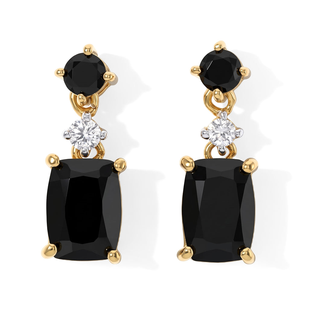D'Joy - Black Spinel & White Zircon Dangling Earring with Push Post in Yellow Gold Plated Sterling Silver 2.80 Ct._8802056