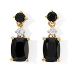 D'Joy - Black Spinel & White Zircon Dangling Earring with Push Post in Yellow Gold Plated Sterling Silver 2.80 Ct._8802056