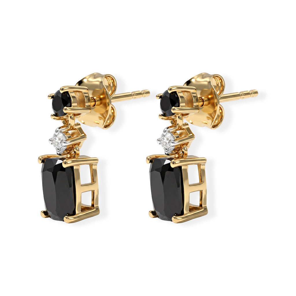 D'Joy - Black Spinel & White Zircon Dangling Earring with Push Post in Yellow Gold Plated Sterling Silver 2.80 Ct._8802056_3