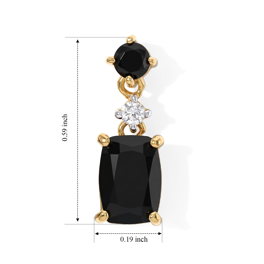 D'Joy - Black Spinel & White Zircon Dangling Earring with Push Post in Yellow Gold Plated Sterling Silver 2.80 Ct._8802056_4