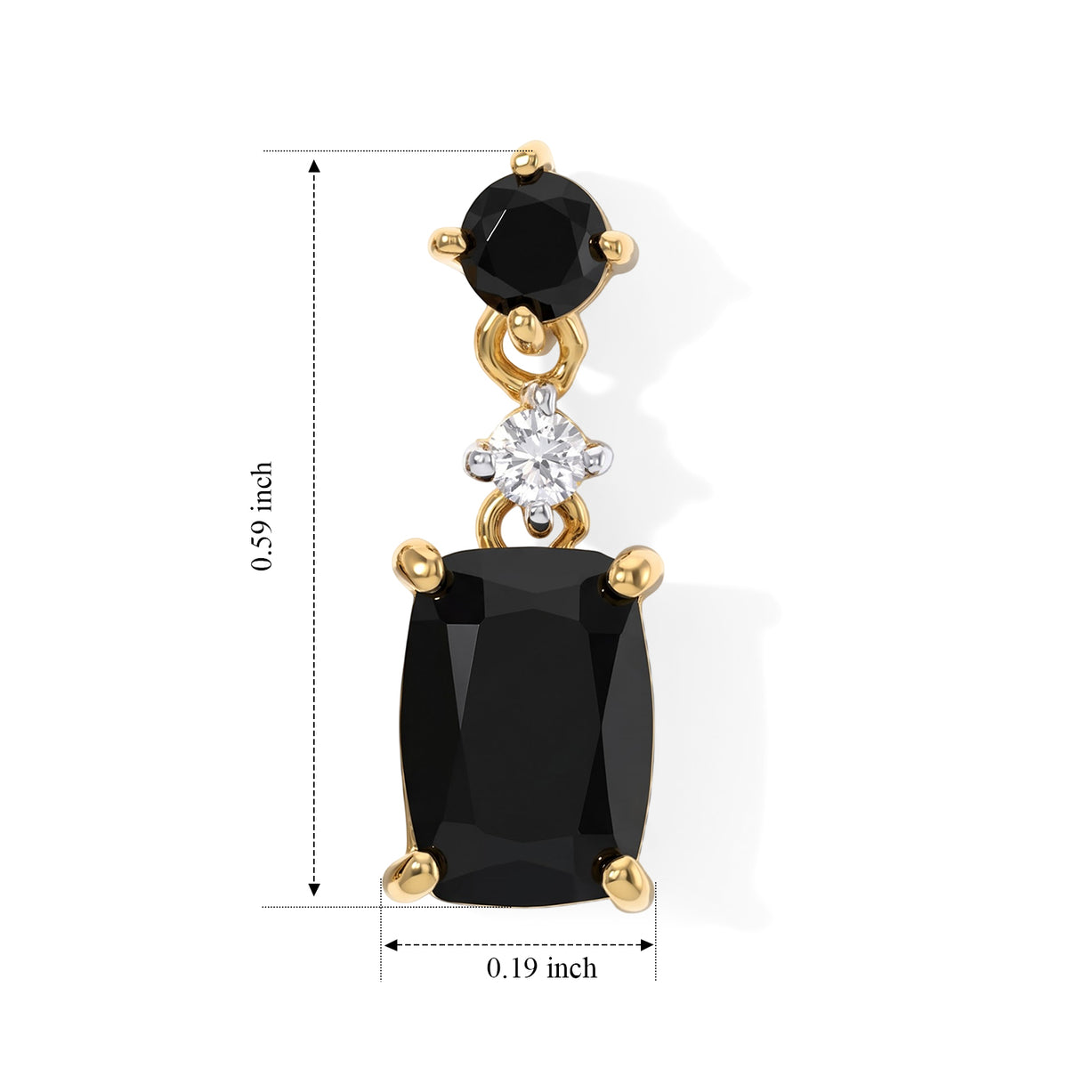 D'Joy - Black Spinel &amp; White Zircon Dangling Earring with Push Post in Yellow Gold Plated Sterling Silver 2.80 Ct. 8802056 4