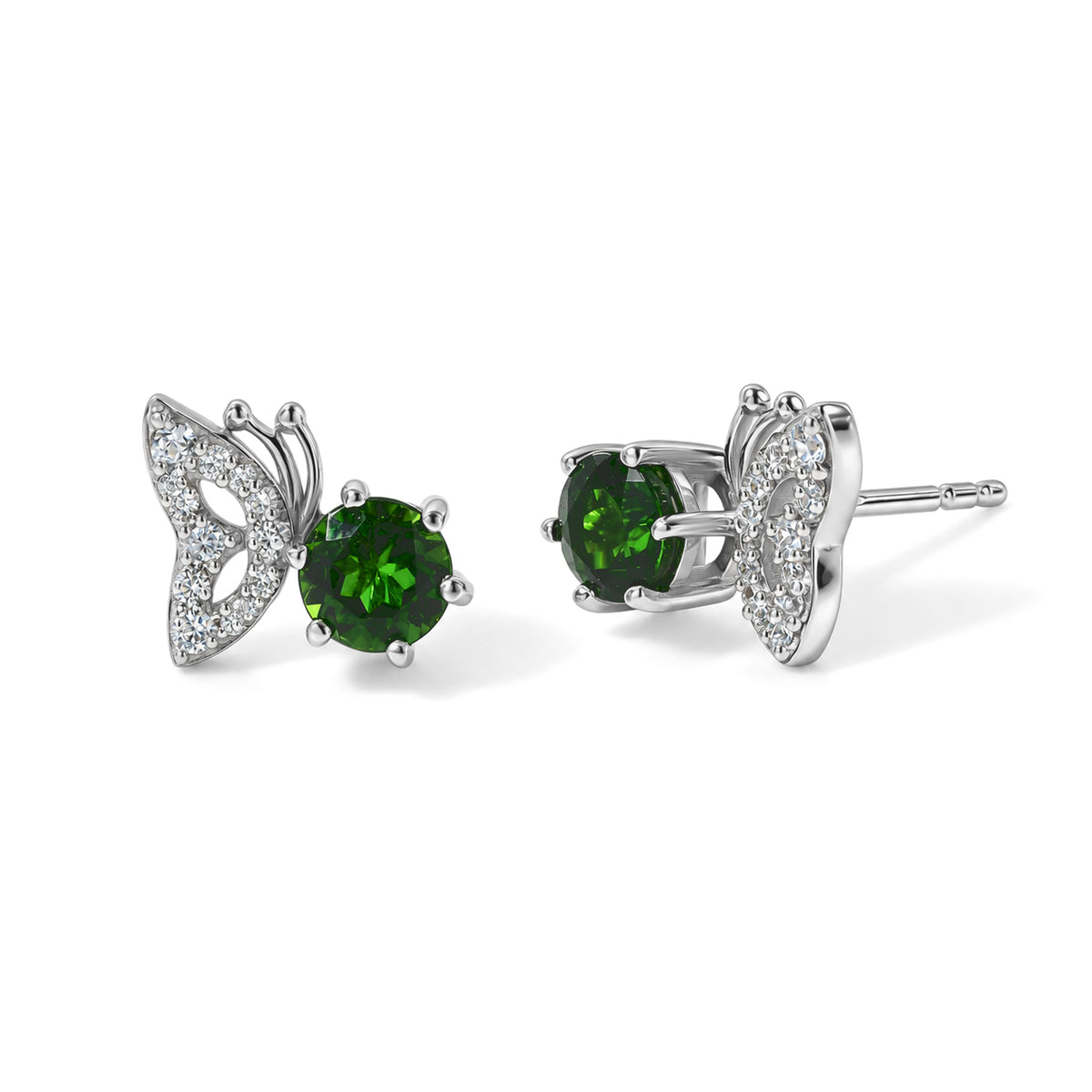 D'Joy - Natural Chrome Diopside &amp; White Zircon Earring with Push Back in Platinum Overlay Sterling Silver 1.50 Ct. 8802114 0