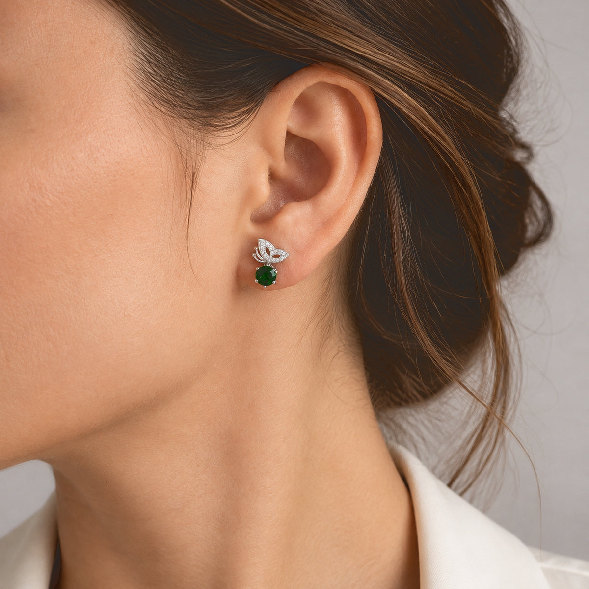 D'Joy - Natural Chrome Diopside &amp; White Zircon Earring with Push Back in Platinum Overlay Sterling Silver 1.50 Ct. 8802114 1