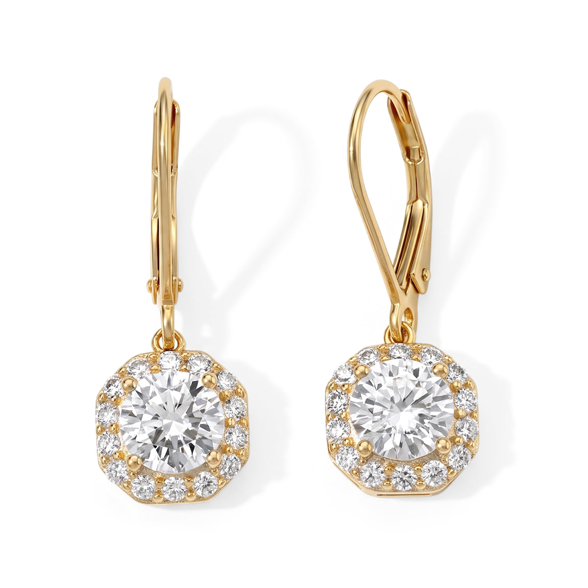 D'Joy - Moissanite Halo Drop Earring with Lever Back in Yellow Gold Plated Sterling Silver 2.15 Ct. 8802165 0