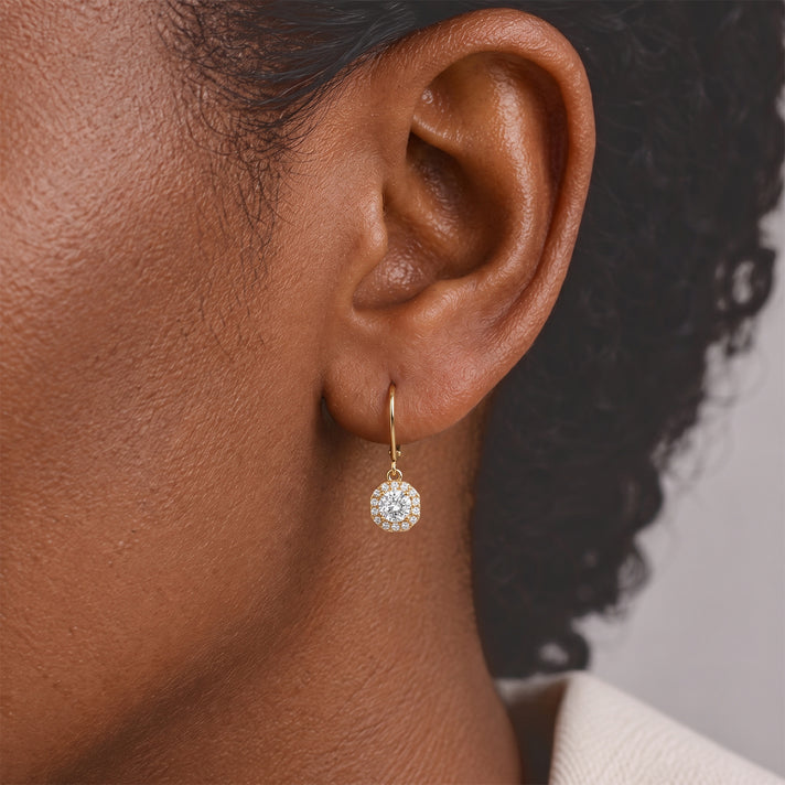 D'Joy - Moissanite Halo Drop Earring with Lever Back in Yellow Gold Plated Sterling Silver 2.15 Ct. 8802165 2