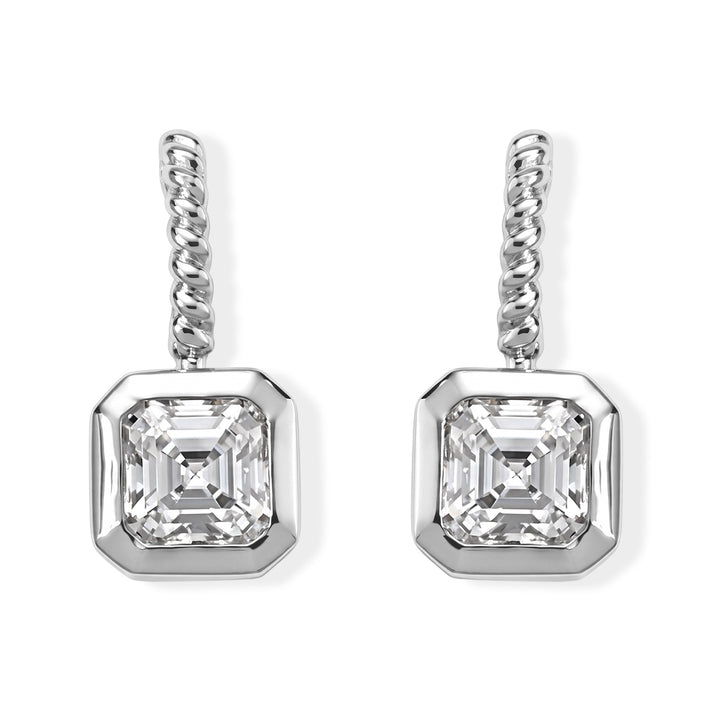D'Joy - Moissanite Dangling Earring with Push Back in Rhodium Overlay Sterling Silver 2.00 Ct. 8802206 1