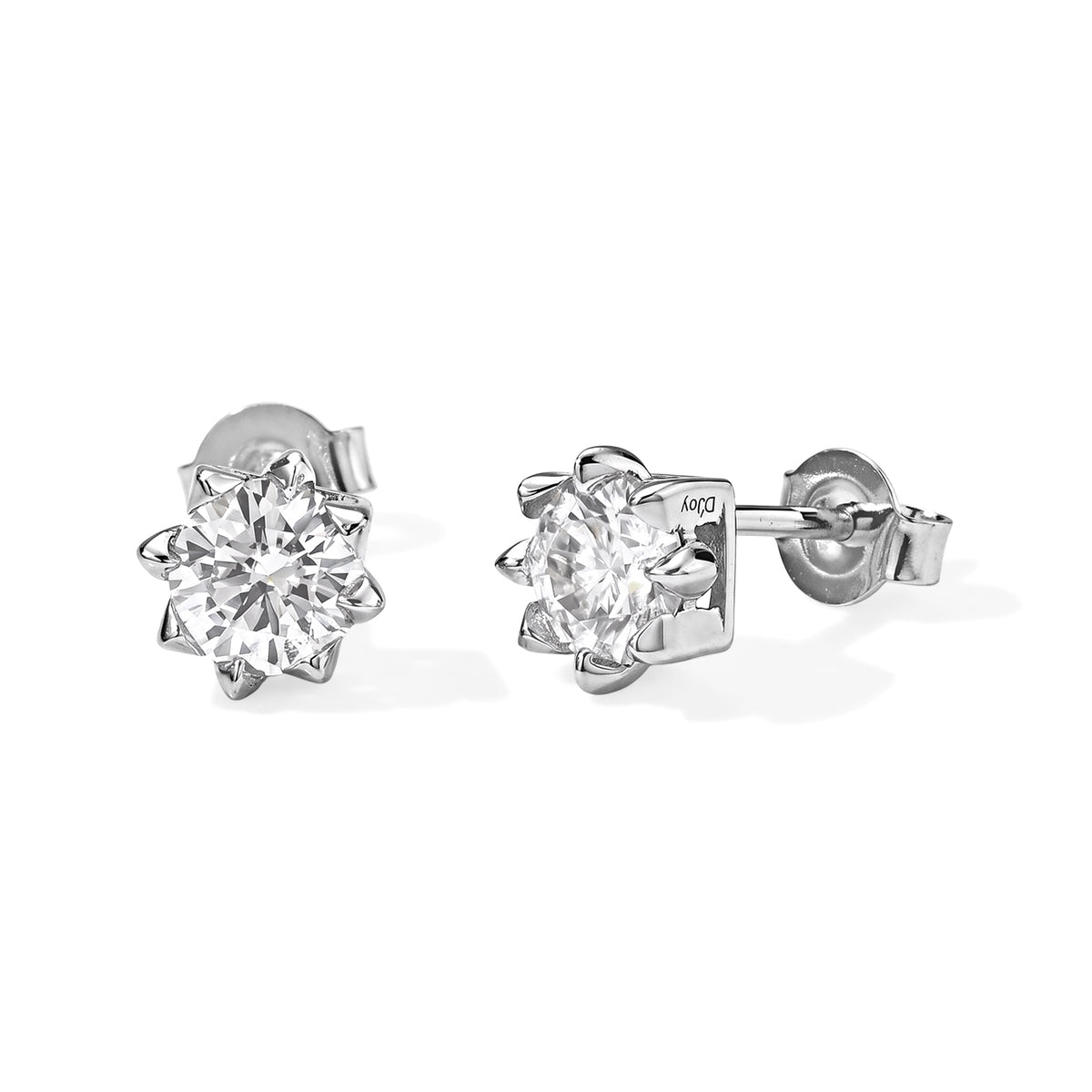 D'Joy - Moissanite Solitaire Stud Earring with Push Post in Rhodium Overlay Sterling Silver 1.50 Ct. 8802221 0