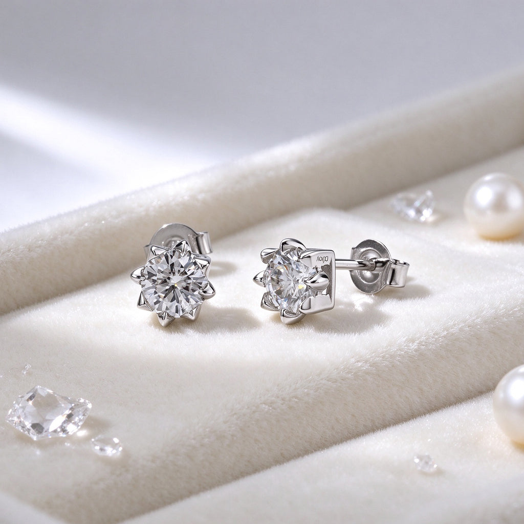 D'Joy - Moissanite Solitaire Stud Earring with Push Post in Rhodium Overlay Sterling Silver 1.50 Ct._8802221_1