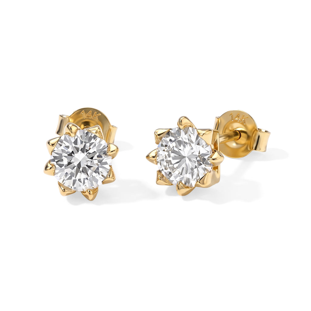 D'Joy - Moissanite Solitaire Stud Earring with Push Post in Yellow Gold Plated Sterling Silver 1.50 Ct._8802228