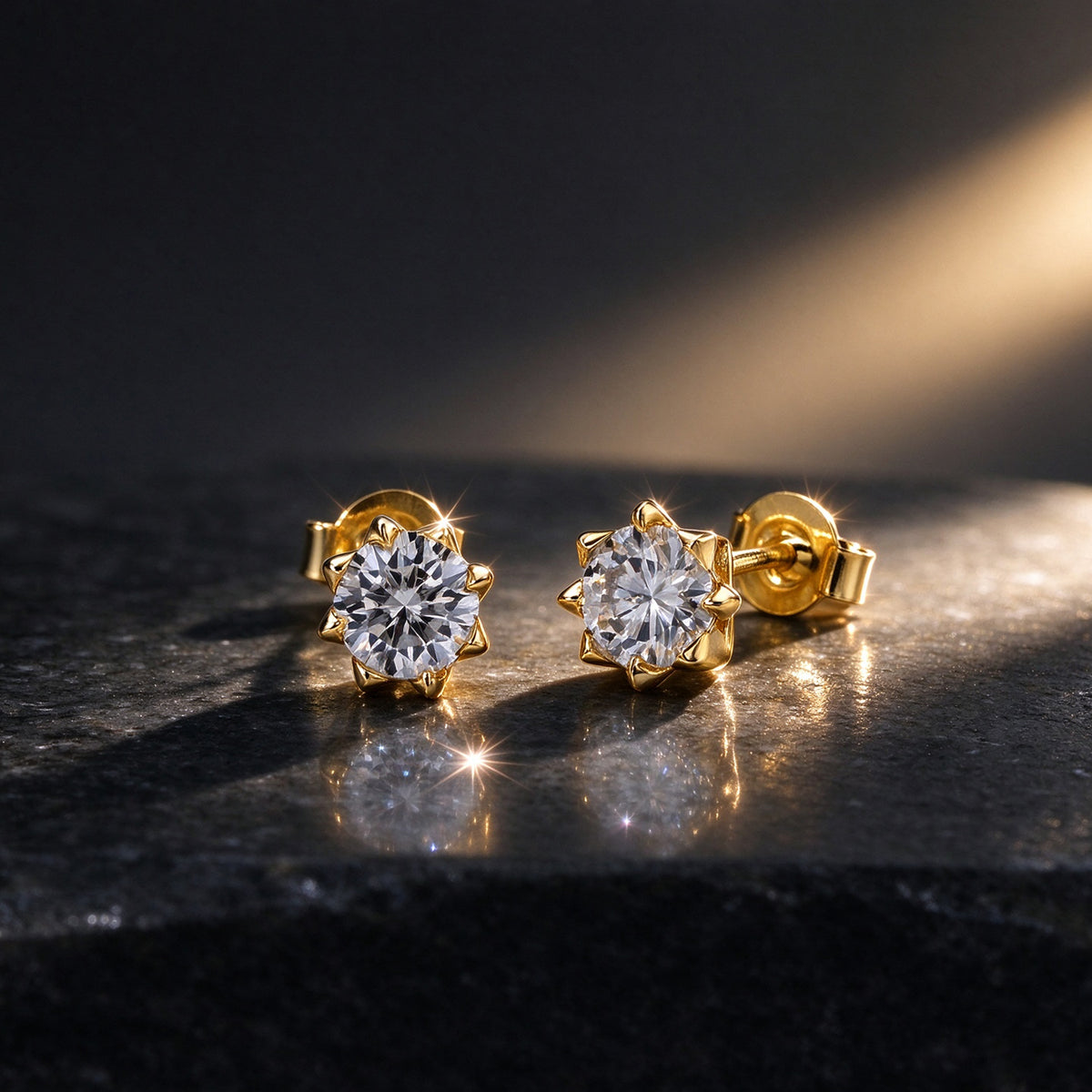 D'Joy - Moissanite Solitaire Stud Earring with Push Post in Yellow Gold Plated Sterling Silver 1.50 Ct. 8802228 1