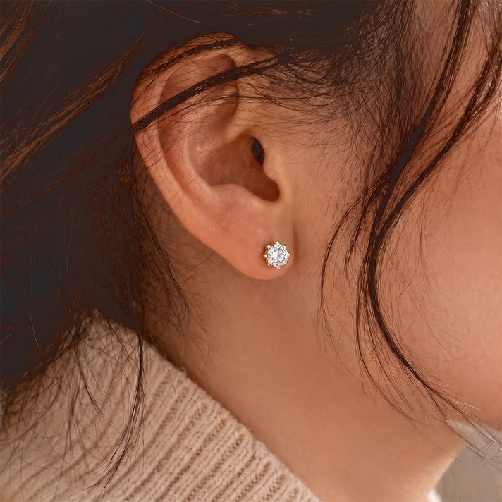 D'Joy - Moissanite Solitaire Stud Earring with Push Post in Yellow Gold Plated Sterling Silver 1.50 Ct. 8802228 2