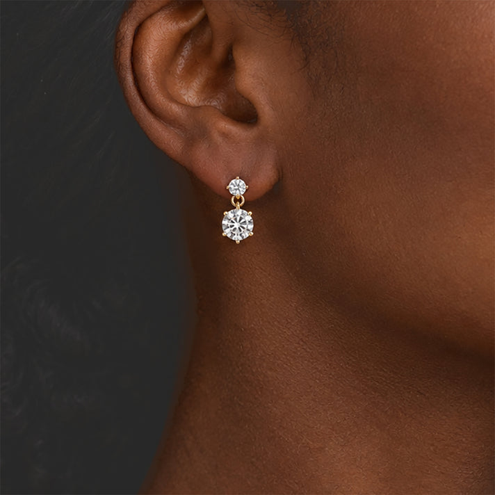 D'Joy - Moissanite Dangling Earring with Push Back in Yellow Gold Plated Sterling Silver 1.60 Ct. 8802240 2