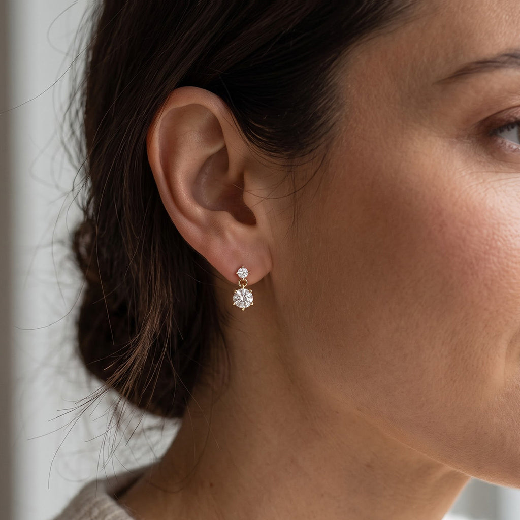 D'Joy - Moissanite Dangling Earring with Push Back in Yellow Gold Plated Sterling Silver 1.60 Ct._8802240_2