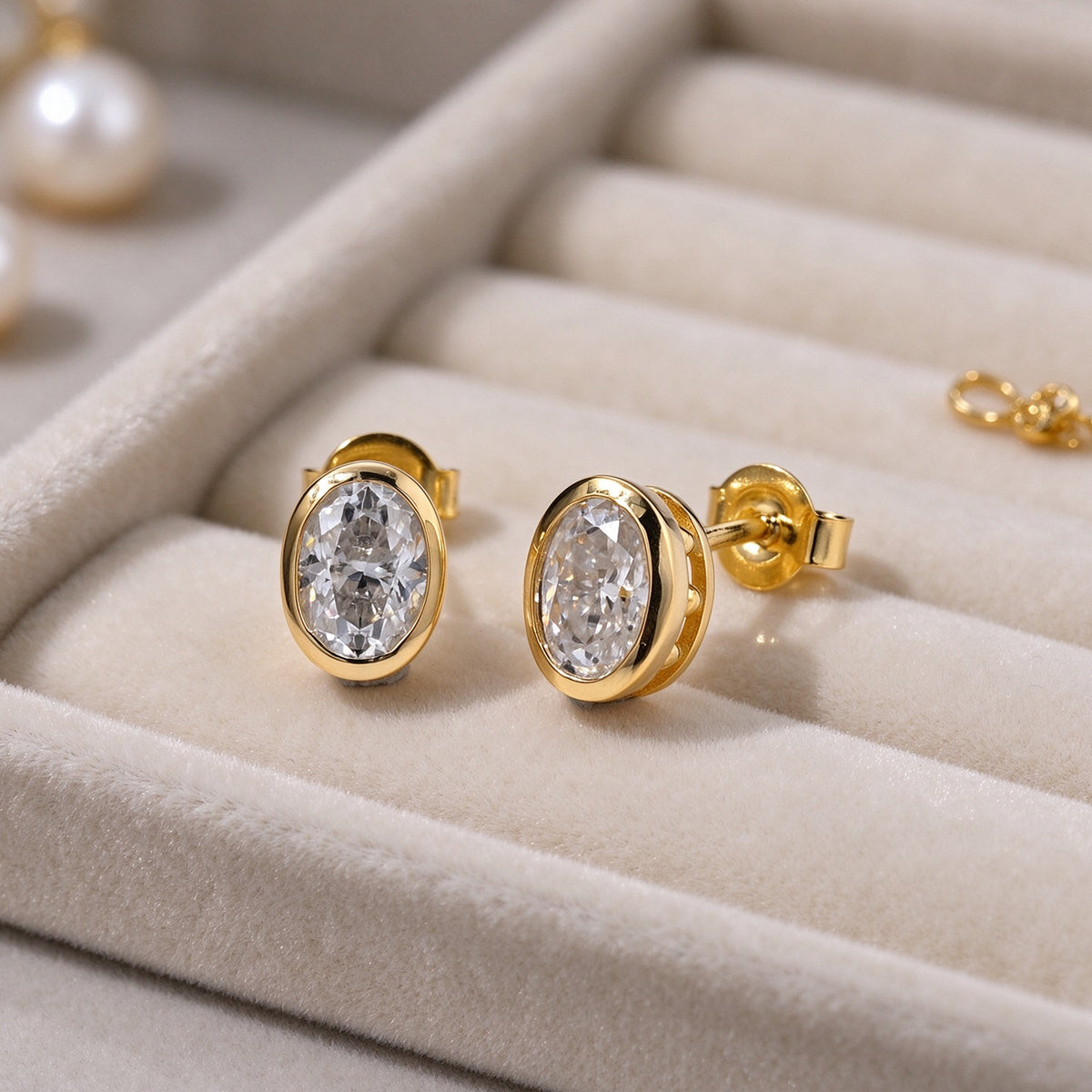 D'Joy - Moissanite Solitaire Stud Earring with Push Post in Yellow Gold Plated Sterling Silver 1.90 Ct. 8802249 1