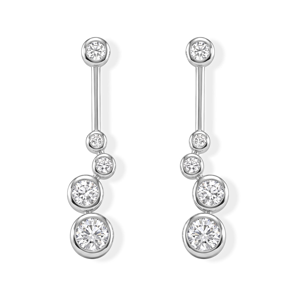 D'Joy - Moissanite Graduated Drop Earring with Push Back in Rhodium Overlay Sterling Silver 1.80 Ct. 8802709 0