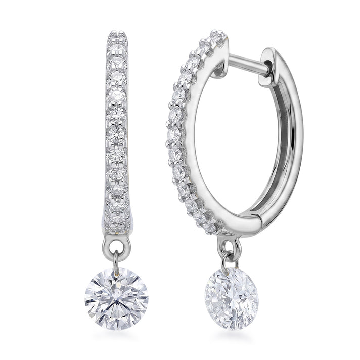 LUXURIANT Lab Grown Diamond Drop Hoop Earrings in Rhodium Plated Sterling Silver 8803648 1
