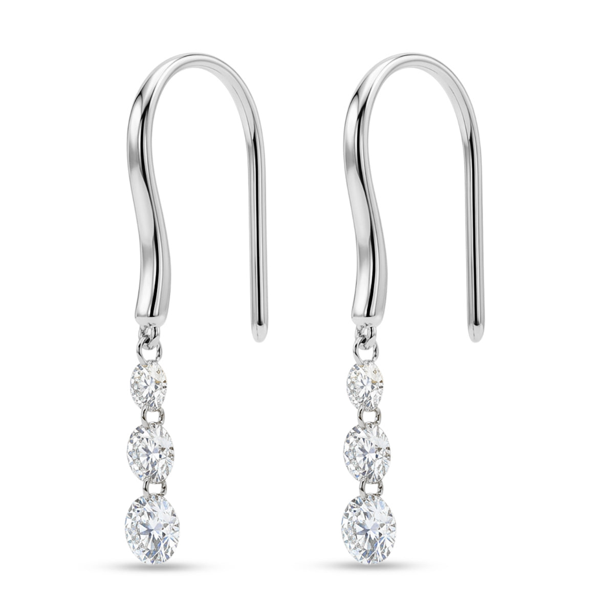 Luxuriant - Lab Grown Diamond (VS-E-F) Trilogy Drop Earring with Fish Lock in Rhodium Overlay Sterling Silver 1.00 Ct. 8803666 3