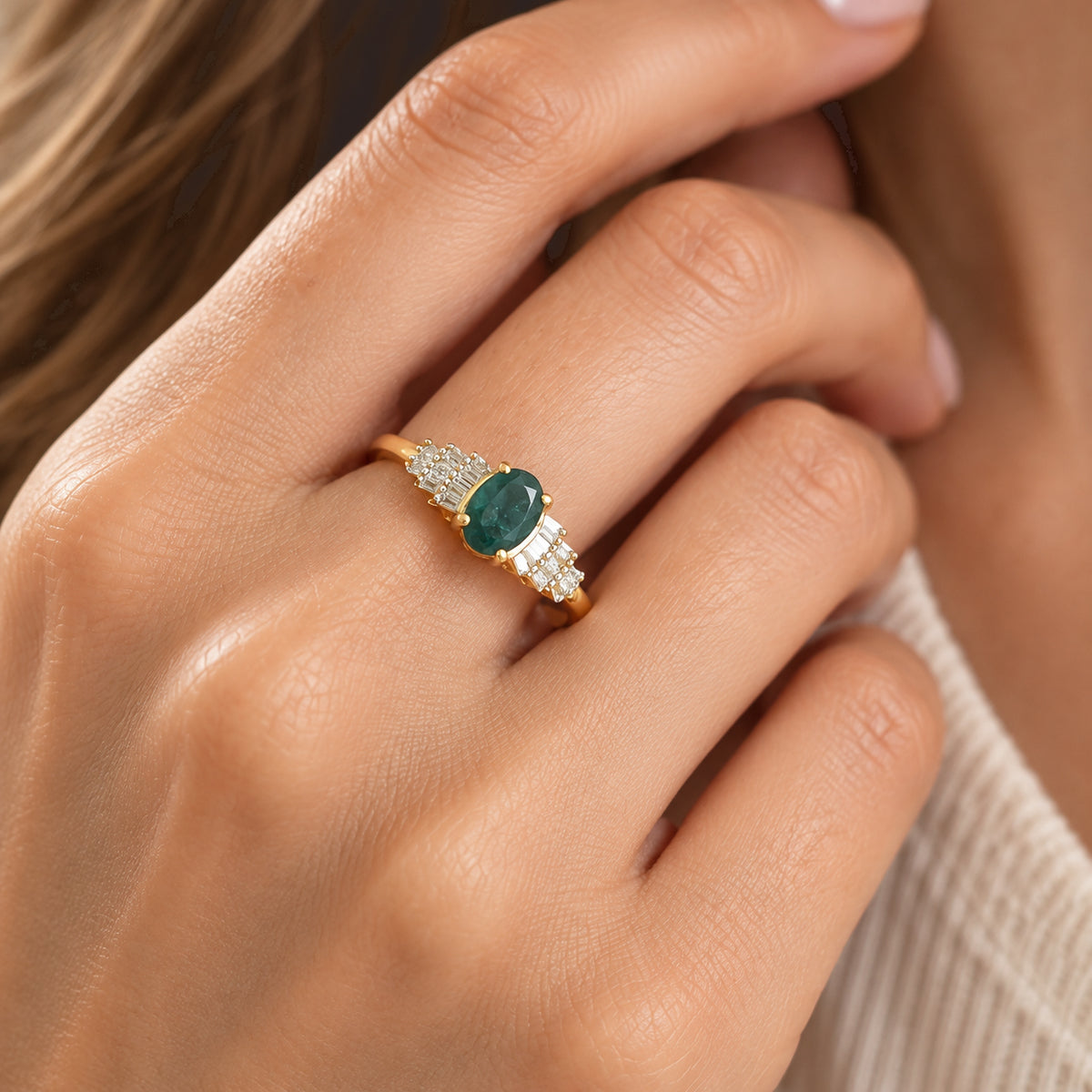 D'Joy - AAA Grandidierite &amp; Natural White Diamond Ballerina Ring in 18K Vermeil Yellow Gold Plated Sterling Silver 1.00 Ct. 8804327 1