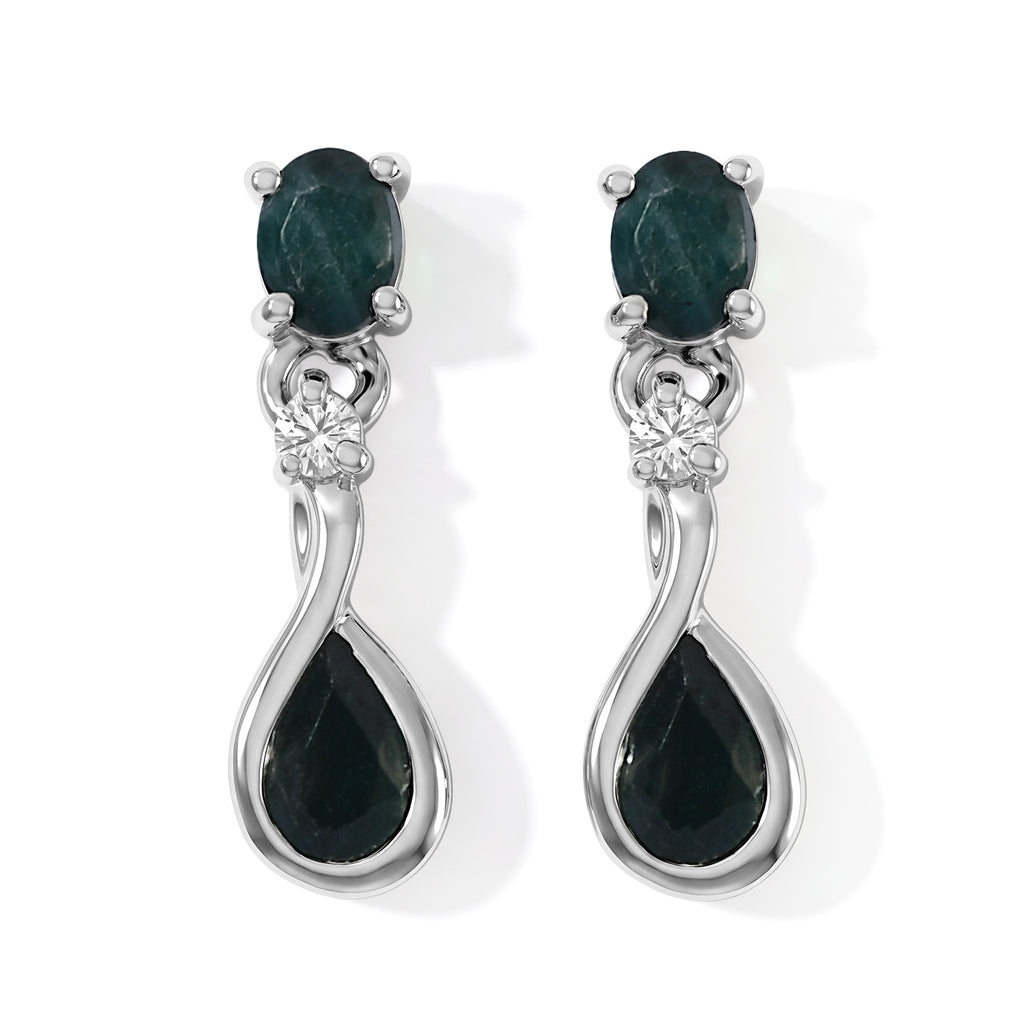 D'Joy - AAA Grandidierite & White Zircon Dangling Earring with Push Post in Platinum Overlay Sterling Silver_8804353