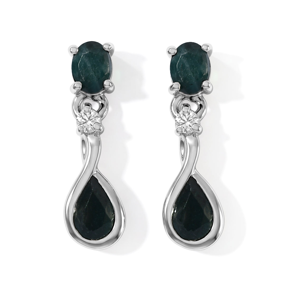 D'Joy - AAA Grandidierite &amp; White Zircon Dangling Earring with Push Post in Platinum Overlay Sterling Silver 8804353 0