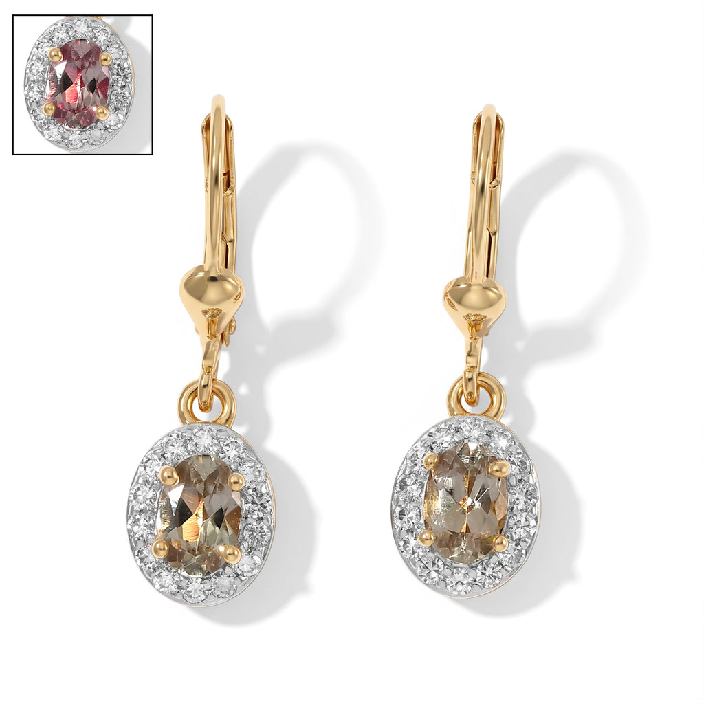 Luxuriant - AAA Turkizite & Lab Grown Diamond (SI/G-H) Halo Earring with Lever Back in 18K Vermeil Yellow Gold Plated Sterling Silver 1.34 Ct._8804424