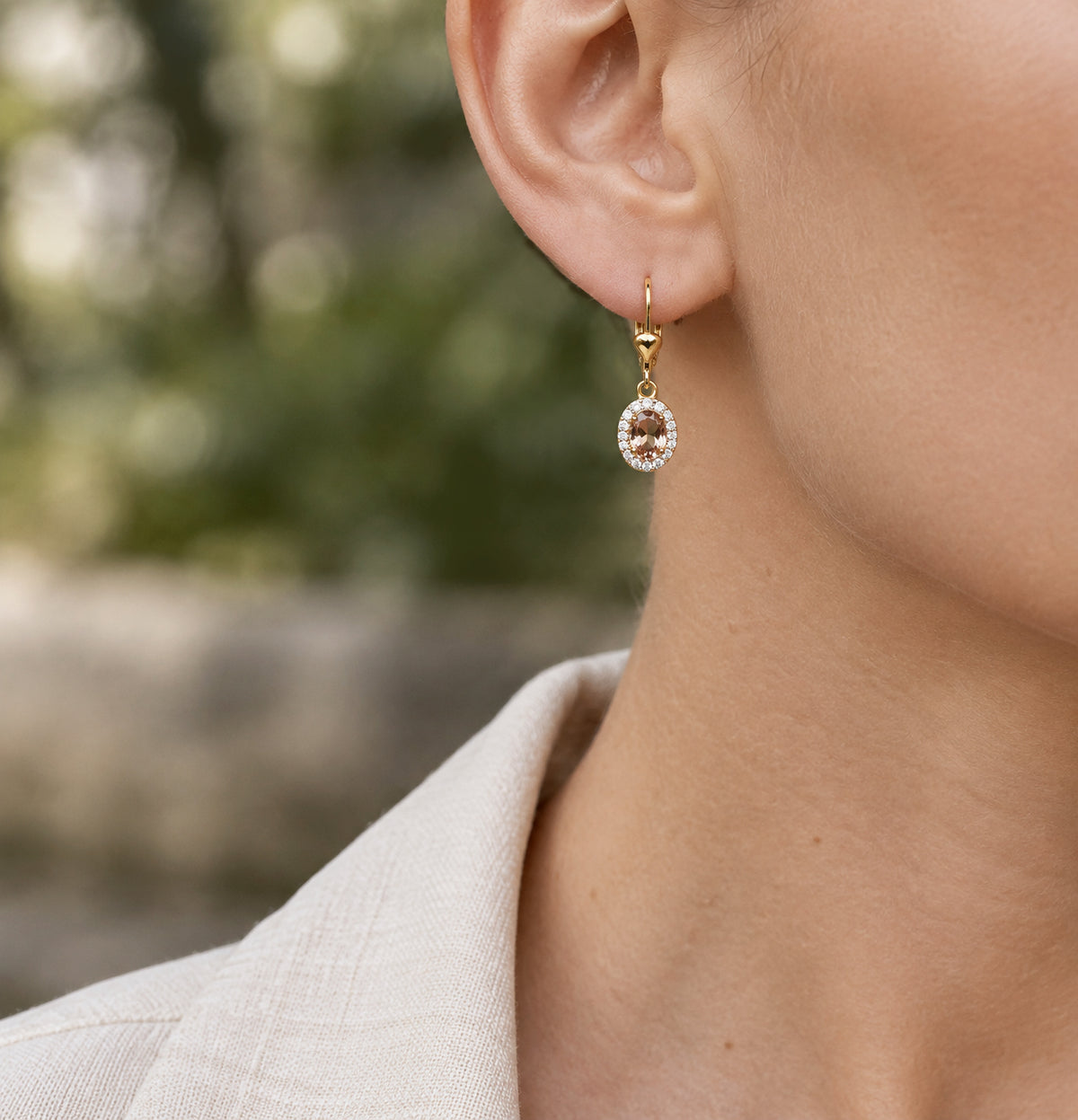 Luxuriant - AAA Turkizite &amp; Lab Grown Diamond (SI/G-H) Halo Earring with Lever Back in 18K Vermeil Yellow Gold Plated Sterling Silver 1.34 Ct. 8804424 1