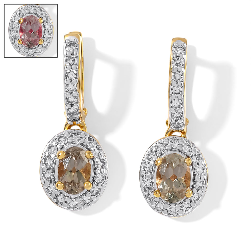 Luxuriant - AAA Turkizite & Lab Grown Diamond (SI/G-H) Halo Earring with Lever Back in 18K Vermeil Yellow Gold Plated Sterling Silver 1.63 Ct._8804425