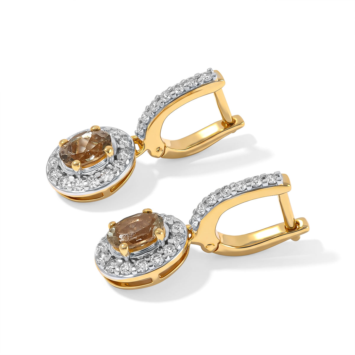 Luxuriant - AAA Turkizite &amp; Lab Grown Diamond (SI/G-H) Halo Earring with Lever Back in 18K Vermeil Yellow Gold Plated Sterling Silver 1.63 Ct. 8804425 3