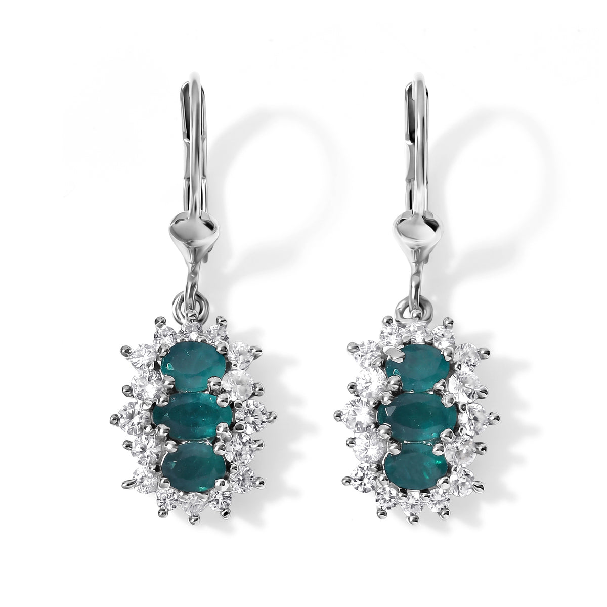 D'Joy - AAA Grandidierite &amp; White Zircon Halo Drop Earring with Lever Back in Rhodium Overlay Sterling Silver 2.25 Ct. 8804463 0