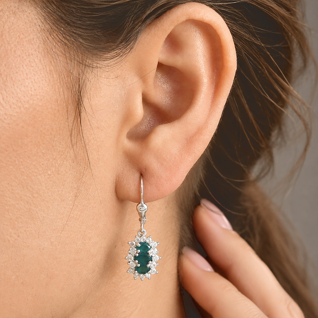 D'Joy - AAA Grandidierite & White Zircon Halo Drop Earring with Lever Back in Rhodium Overlay Sterling Silver 2.25 Ct._8804463_2