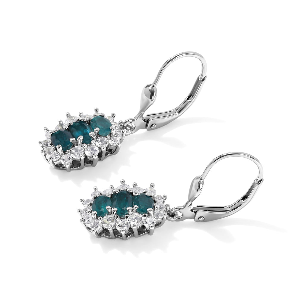 D'Joy - AAA Grandidierite & White Zircon Halo Drop Earring with Lever Back in Rhodium Overlay Sterling Silver 2.25 Ct._8804463_3