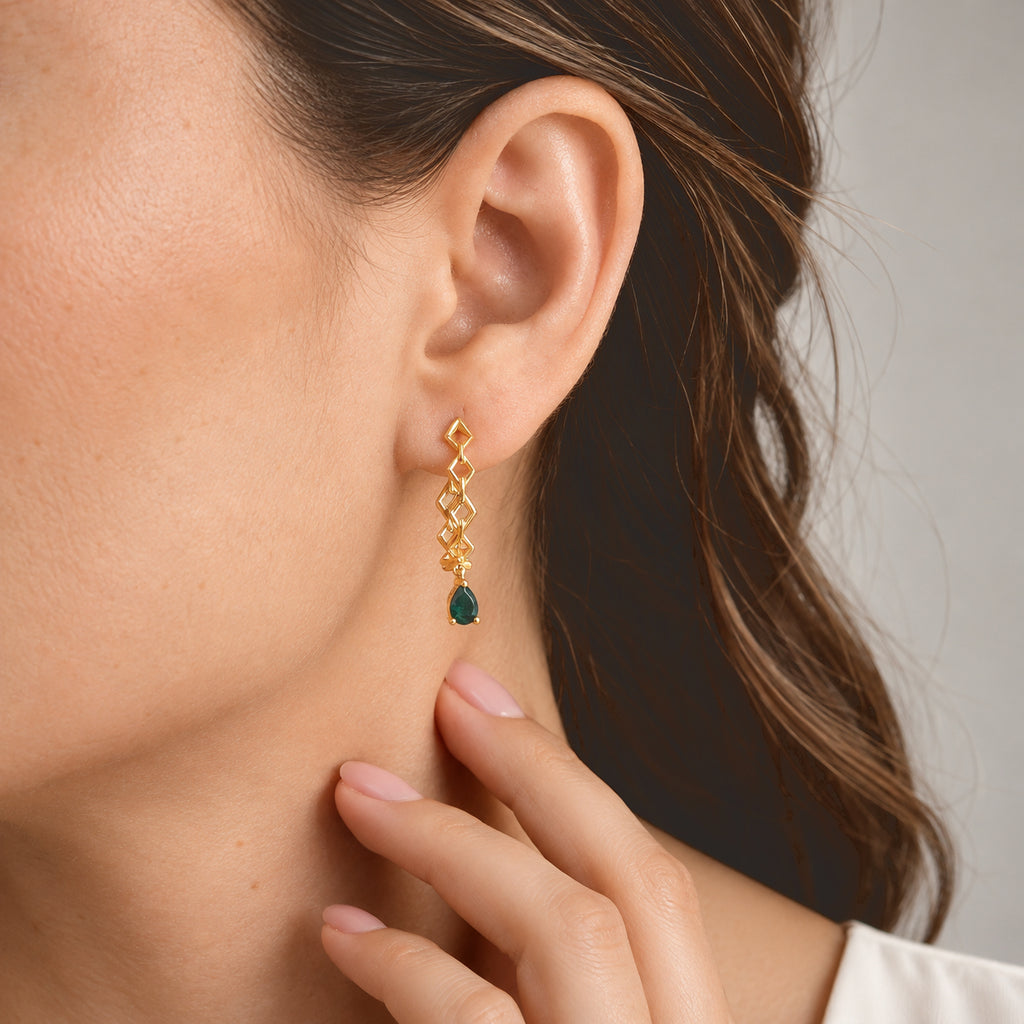 D'Joy - AAA Grandidierite & White Zircon Earring with Push Post in Yellow Gold Plated Sterling Silver_8804464_2