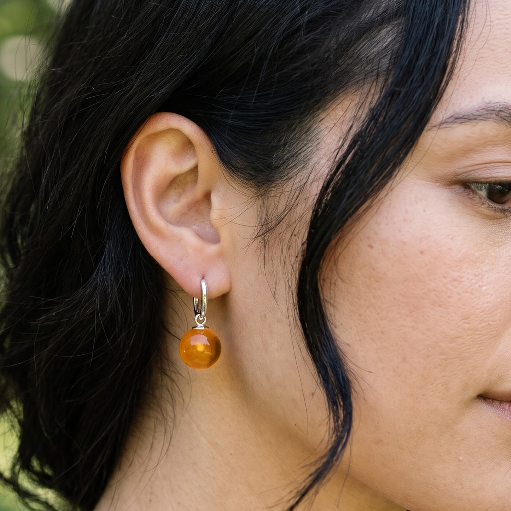 D'Joy - Honey Jade Beads Earring with Hoop in Rhodium Overlay Sterling Silver 15.00 Ct._8804740_1