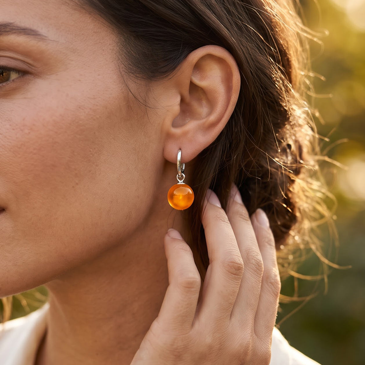 D'Joy - Honey Jade Beads Earring with Hoop in Rhodium Overlay Sterling Silver 15.00 Ct. 8804740 2
