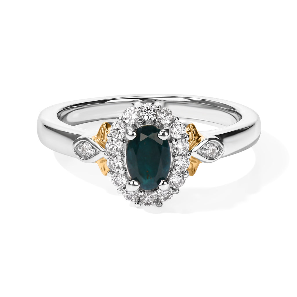 D'Joy - AAA Grandidierite & White Zircon Halo Ring in Two Tone Plating Sterling Silver_8804815