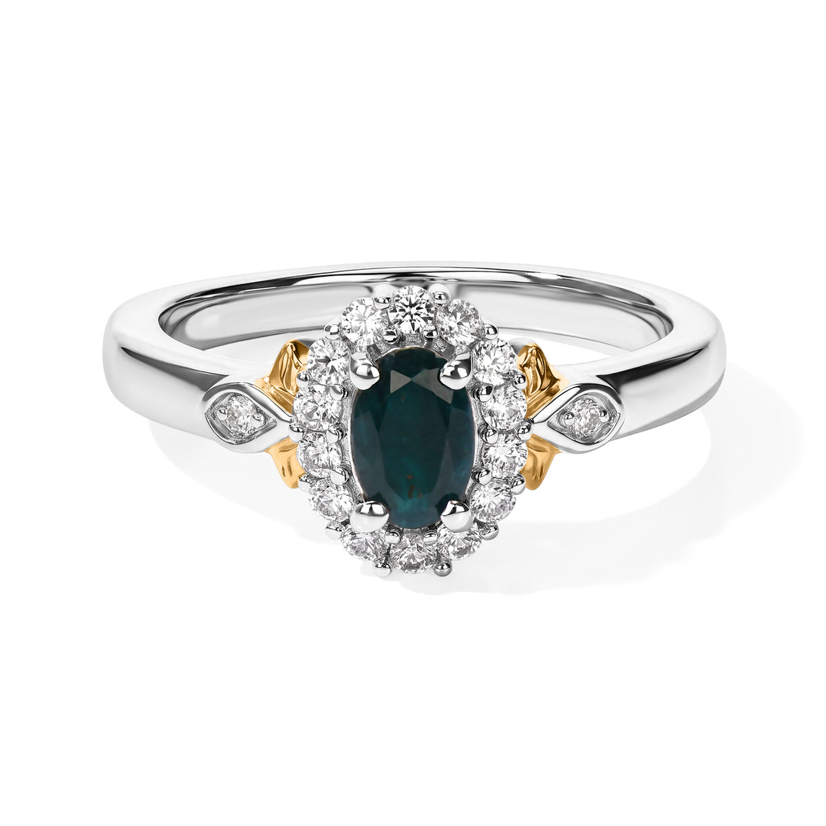 D'Joy - AAA Grandidierite &amp; White Zircon Halo Ring in Two Tone Plating Sterling Silver 8804815 0