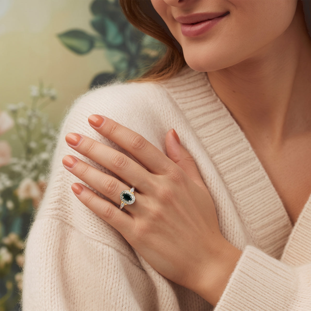 D'Joy - AAA Grandidierite &amp; White Zircon Halo Ring in Two Tone Plating Sterling Silver 8804815 1