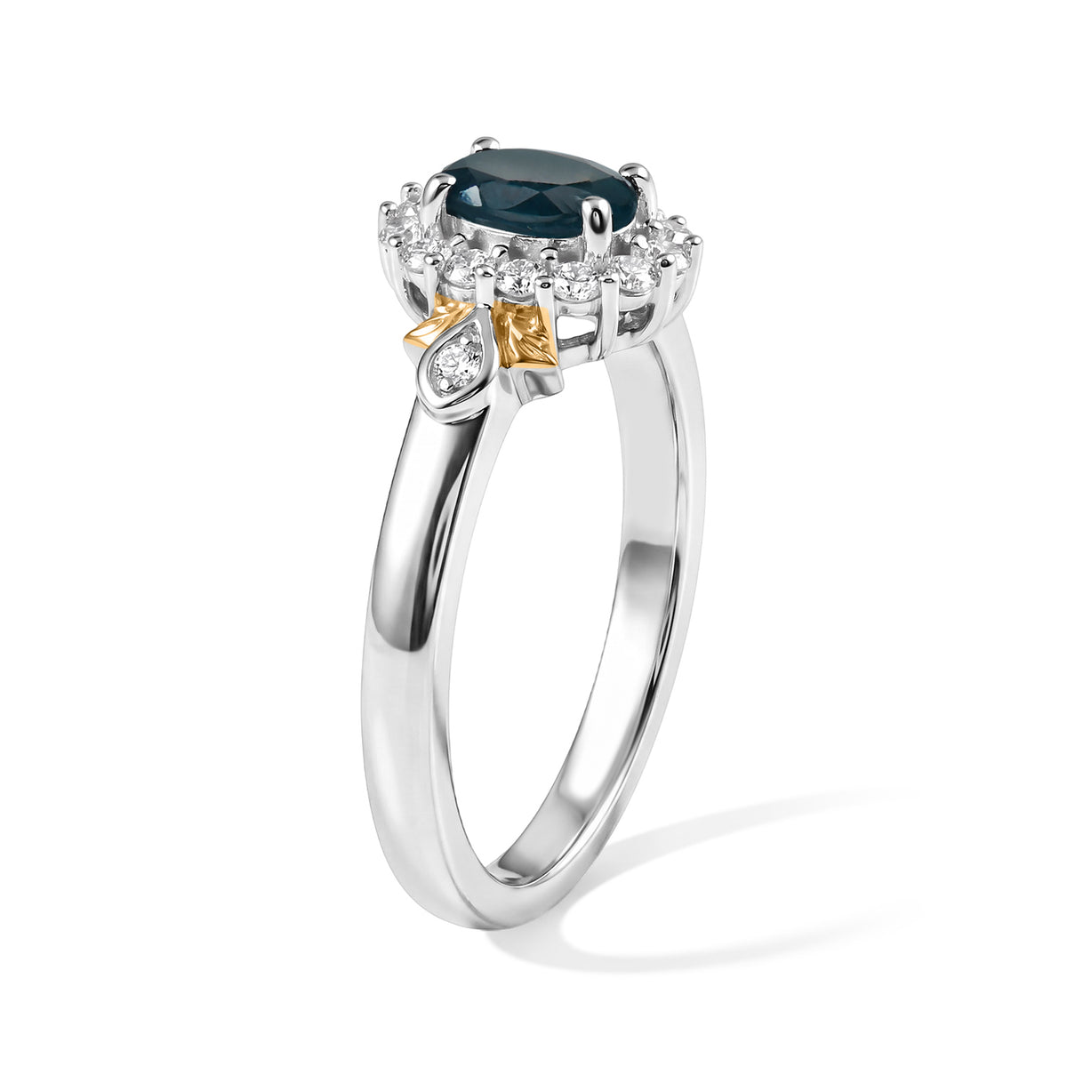 D'Joy - AAA Grandidierite &amp; White Zircon Halo Ring in Two Tone Plating Sterling Silver 8804815 3