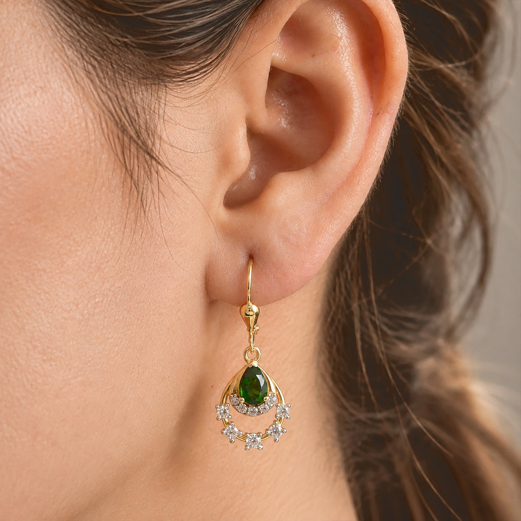 D'joy Natural Chrome Diopside, White Zircon Main Stone With Side Stone Earring Sterling Silver  2.318  Ct._8804873_1