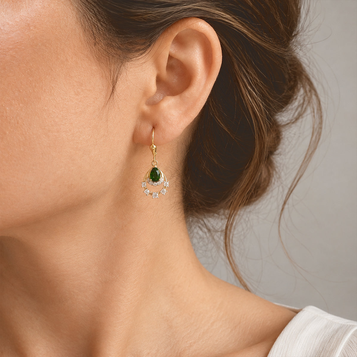 D'joy Natural Chrome Diopside, White Zircon Main Stone With Side Stone Earring Sterling Silver  2.318  Ct. 8804873 2
