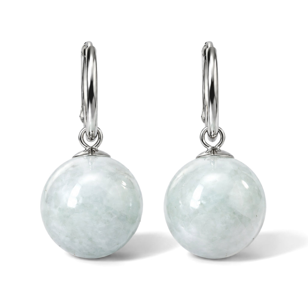 D'Joy - Natural White Jade Beads Earring with Hoop in Rhodium Overlay Sterling Silver 15.00 Ct._8804878