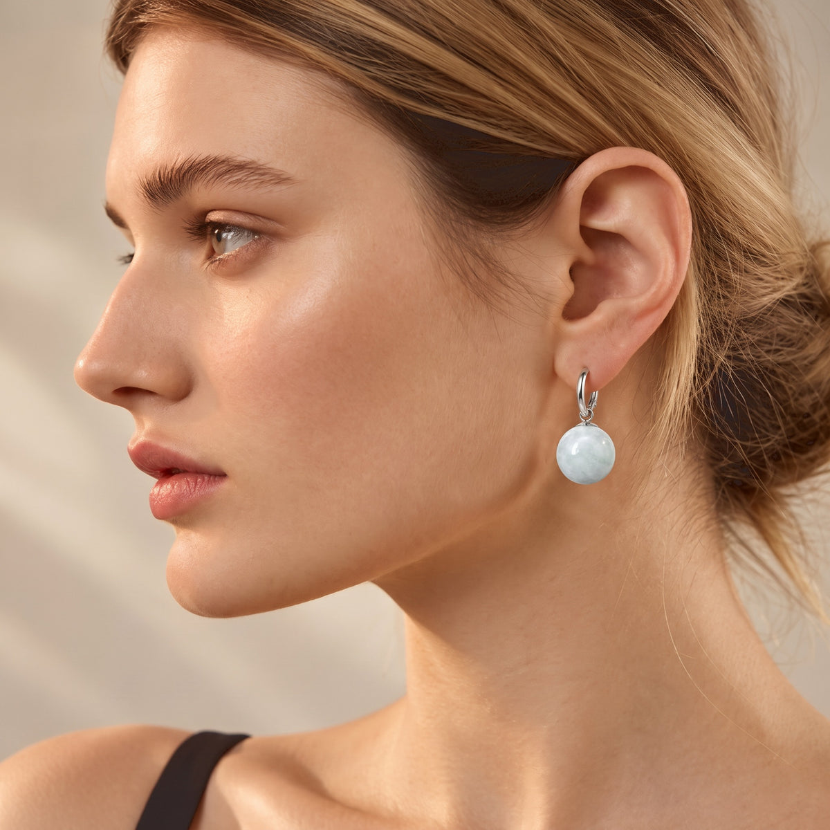 D'Joy - Natural White Jade Beads Earring with Hoop in Rhodium Overlay Sterling Silver 15.00 Ct. 8804878 1