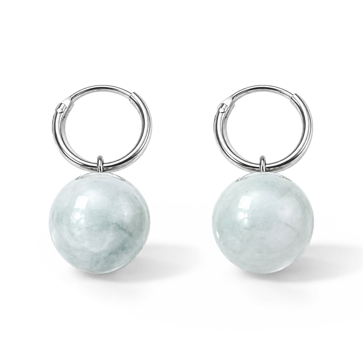 D'Joy - Natural White Jade Beads Earring with Hoop in Rhodium Overlay Sterling Silver 15.00 Ct. 8804878 3
