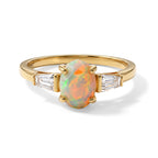 D'Joy - Ethiopian Opal & White Zircon Trilogy Ring in Yellow Gold Plated Sterling Silver 1.30 Ct._8805379