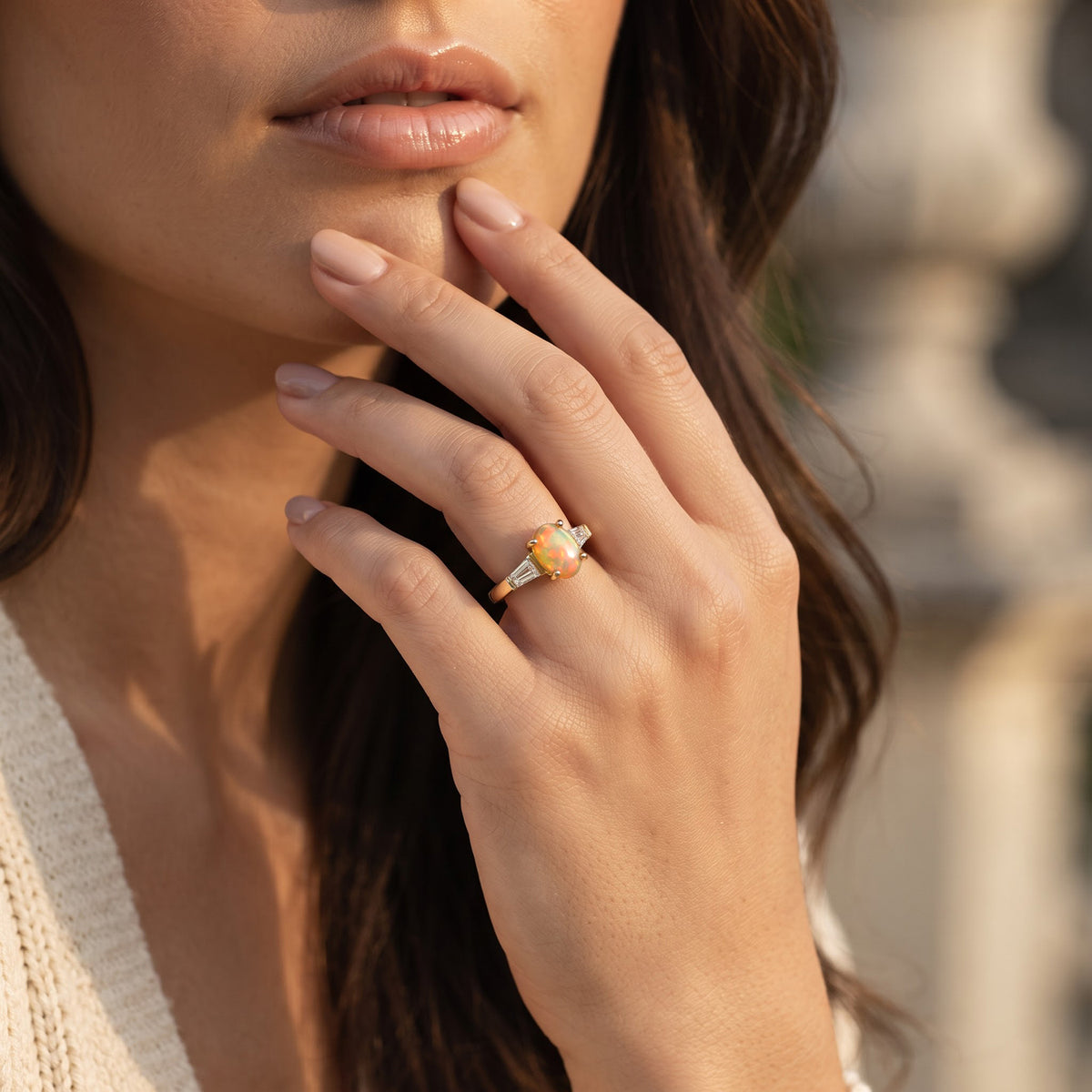 D'Joy - Ethiopian Opal &amp; White Zircon Trilogy Ring in Yellow Gold Plated Sterling Silver 1.30 Ct. 8805379 1