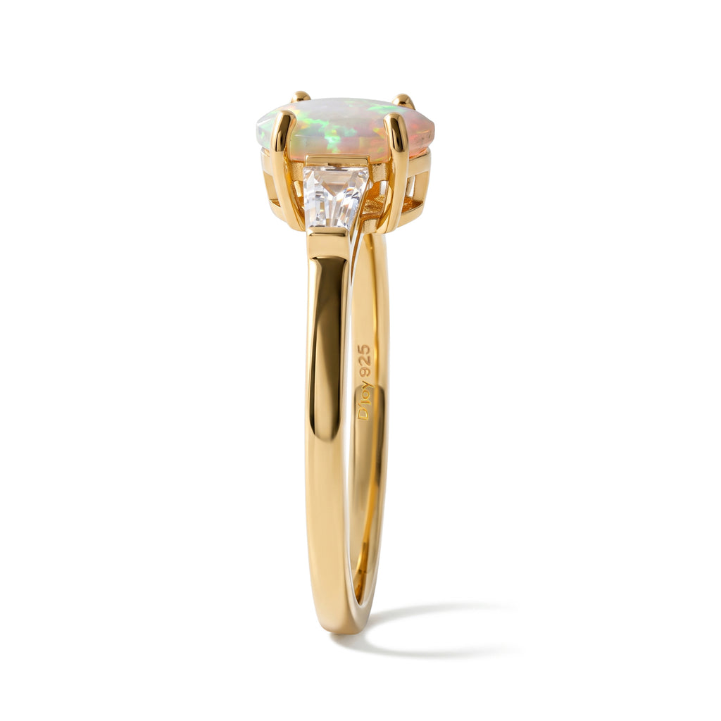 D'Joy - Ethiopian Opal & White Zircon Trilogy Ring in Yellow Gold Plated Sterling Silver 1.30 Ct._8805379_3