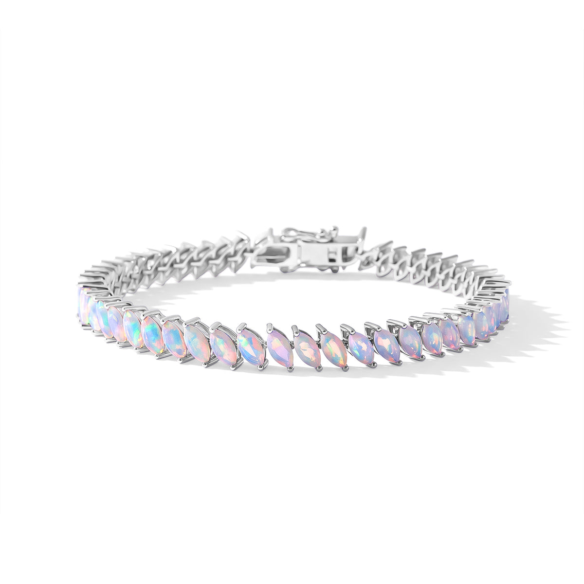 D'Joy - Ethiopian Opal Bracelet (Size - 7.5) in Rhodium Overlay Sterling Silver 8.45 Ct, Silver Wt. 12.20 Gms 8805397 0