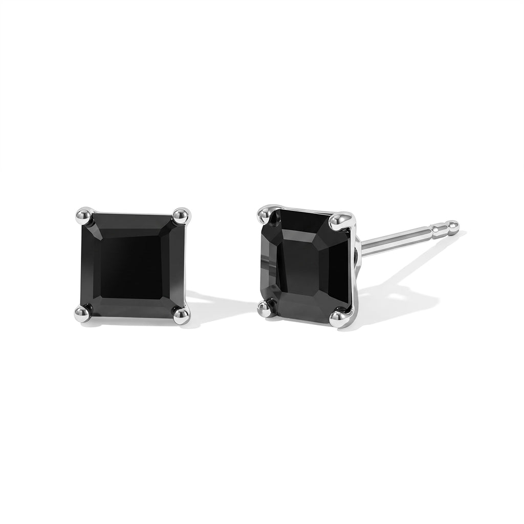 D'Joy - Black Spinel Stud Earring with Push Back in Platinum Overlay Sterling Silver 2.80 Ct._8806331