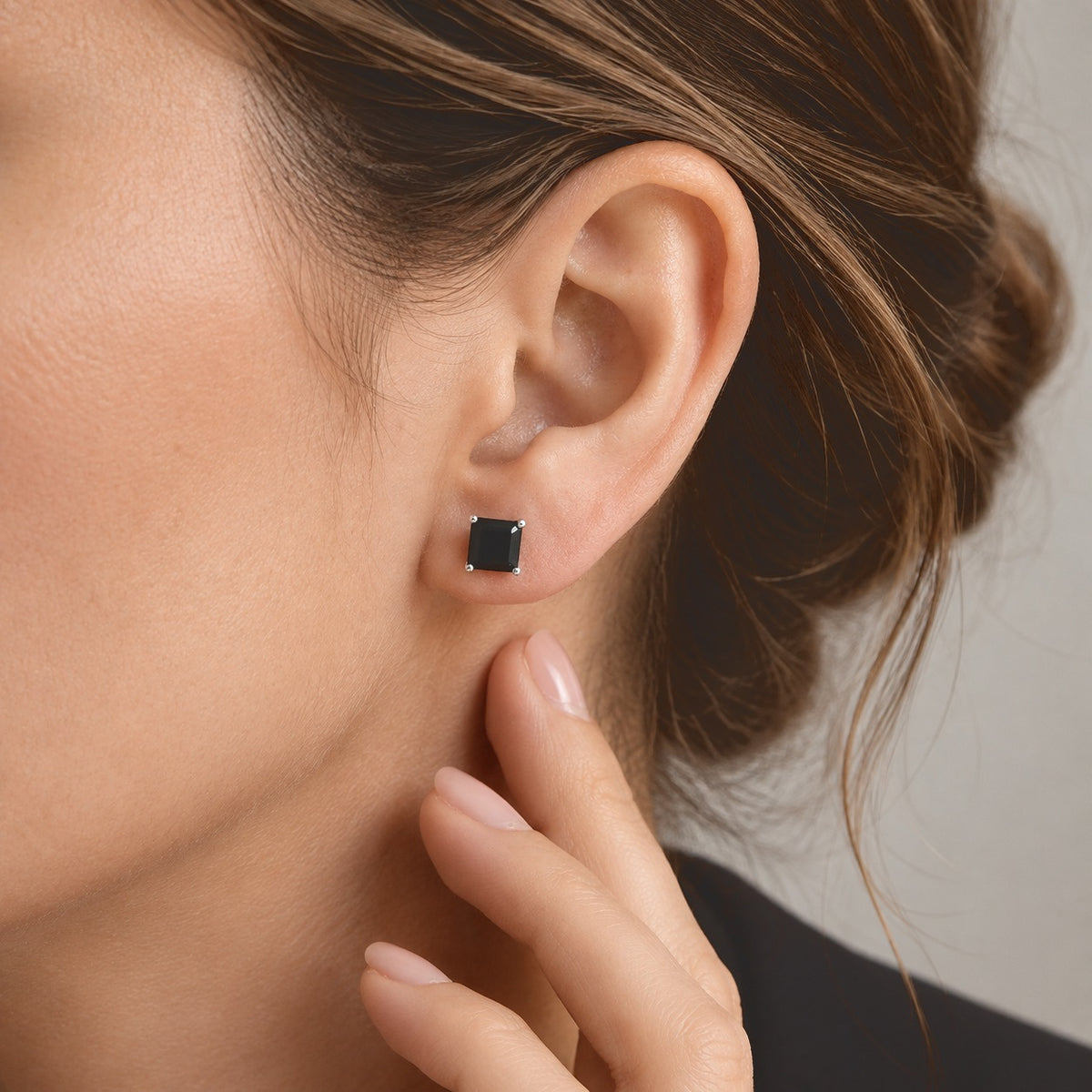 D'Joy - Black Spinel Stud Earring with Push Back in Platinum Overlay Sterling Silver 2.80 Ct. 8806331 2