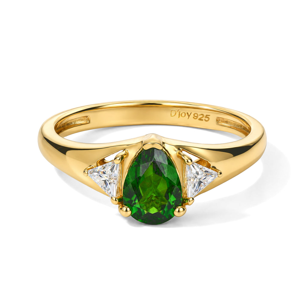 D'Joy - Natural Chrome Diopside & Moissanite Trilogy Ring in Yellow Gold Plated Sterling Silver_8806440